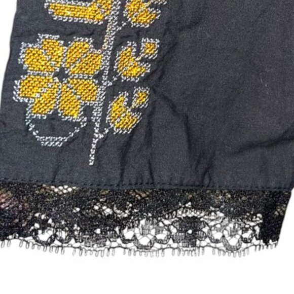 you black mustard Ukrainian style embroidered tunic top HOLIDAY S - Picture 6 of 7